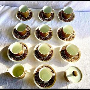 Vtg MCM Sango Japan Aquarius Bric A Brac Pattern 6 Cups & Saucers EVC Used On TV